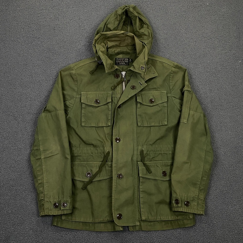 J.CREW Field Mechanic Jacket Mens Medium Green Hooded Military Utility NX-631